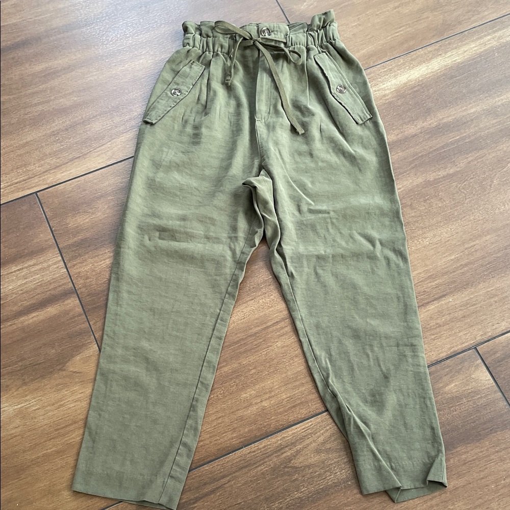 H&M Olive Green Super High-Waist Paperbag Pants, 8
